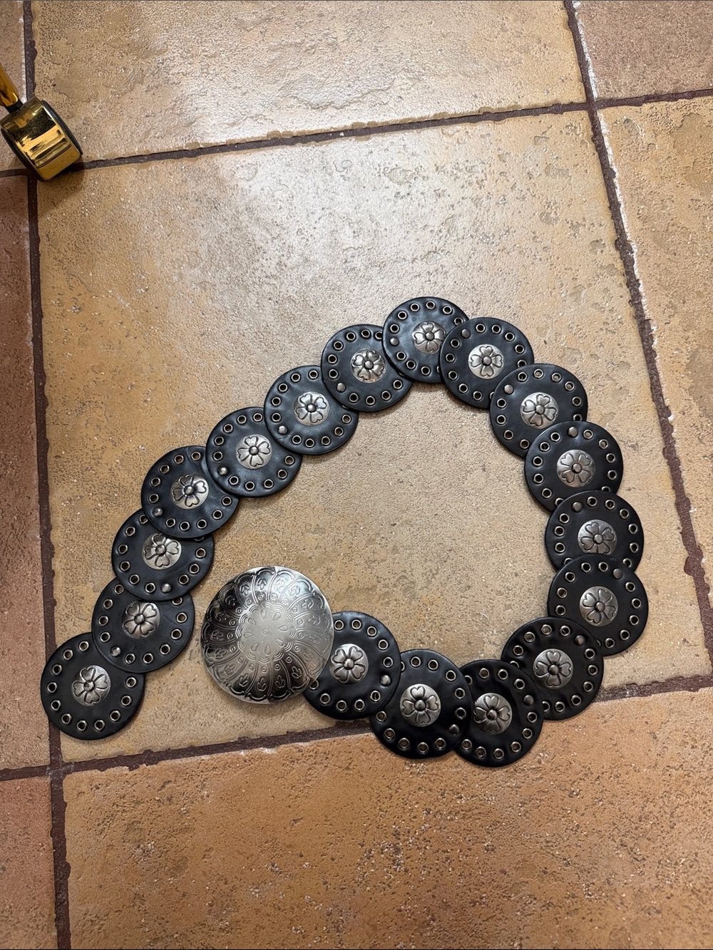 Western Concho Belt with Floral Silver Accents